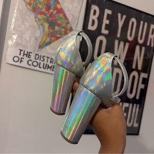 iridescent/holographic silver Steve Madden heels